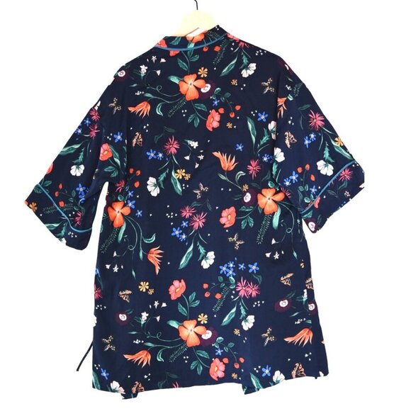 Room Service Drink Champagne Floral Robe Kimono XS Navy Lounge Wrap *No Belt* - Picture 2 of 8